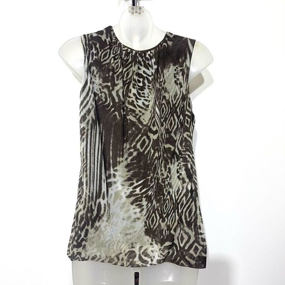SOLO MODA safari animal print surplice ruched faux wrap sleeveless top medium - Picture 8 of 12